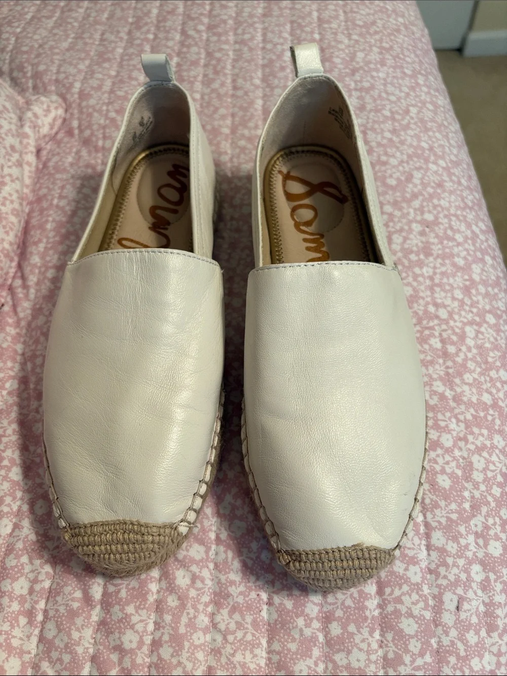 Sam Edelman Cream White Leather Espadrille Slip-On